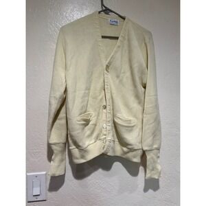 Vintage Royal Knight‎ Mens Medium Cream Orlon Acrylic V-Neck Cardigan Sweater M